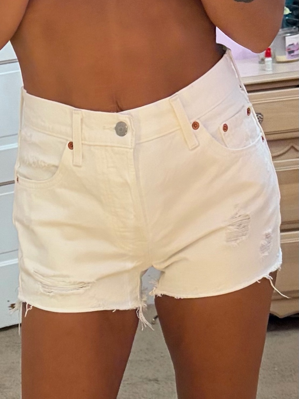White Frayed Hem Women's Denim Shorts